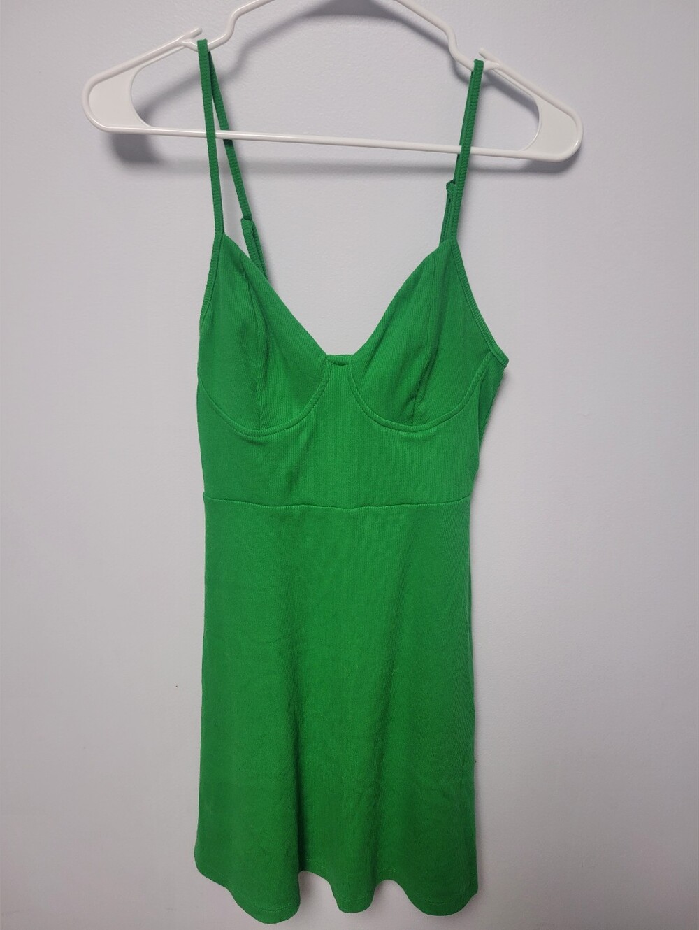 Wild Fable Green Ribbed Mini Skater Dress Adjustable Straps 90’s Y2K Size S